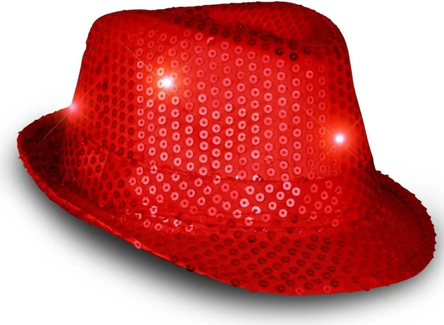 Alt view image 5 of 5 - blinkee led flashing fedora hat with red sequins by