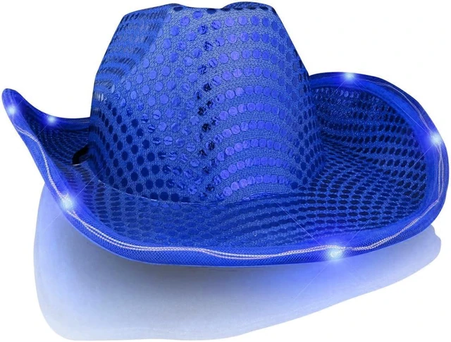 Main image of Light Up LED Flashing Cowboy Hat with Blue Sequins