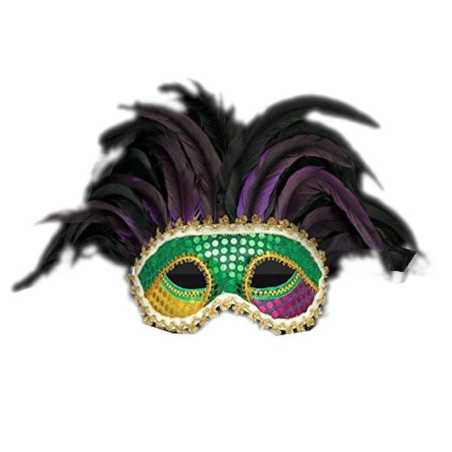 Alt view image 2 of 2 - Blinkee DVCMGNLF Deluxe Venetian Mardi Gras Carnival Non-Light Up Festival Feather Mask for Fat Tuesday