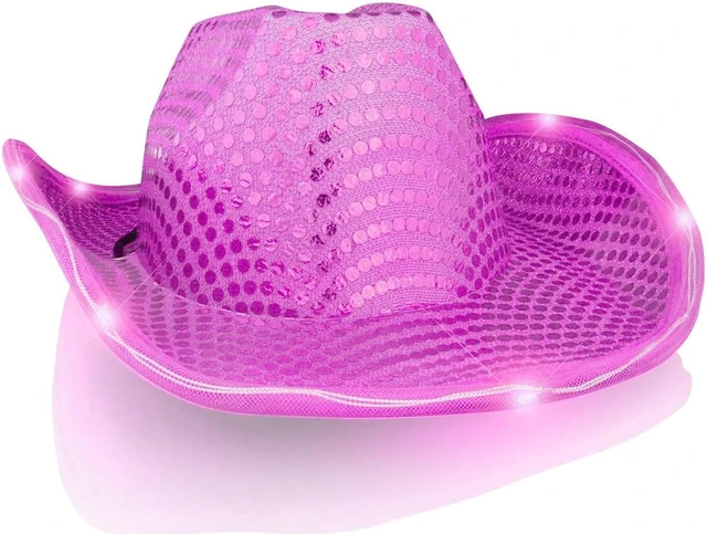 Main image of LED Flashing Cowboy Hat with Pink Sequins