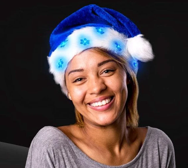 Alt view image 2 of 3 - blinkee BLSSCFFPH LED Snowflake Santa Claus Faux Fur Plush Hat44; Blue