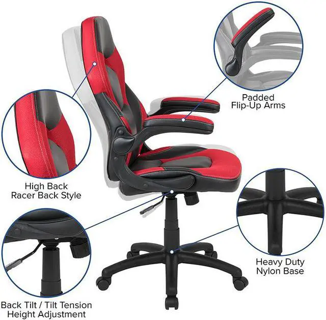 Alt view image 9 of 20 - Black Gaming Desk and Red/Black Racing Chair Set with Cup Holder, Headphone Hook, and Monitor/Smartphone Stand