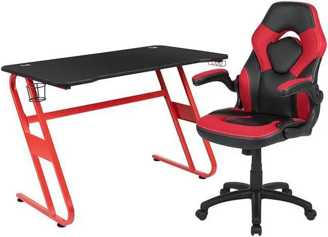 Alt view image 8 of 20 - Red Gaming Desk and Red/Black Racing Chair Set with Cup Holder and Headphone Hook