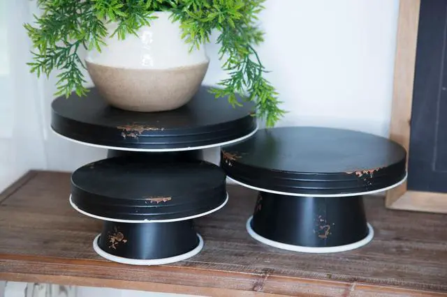 Main image of S/3 Distressed Enamel Pedestal Servers - Black