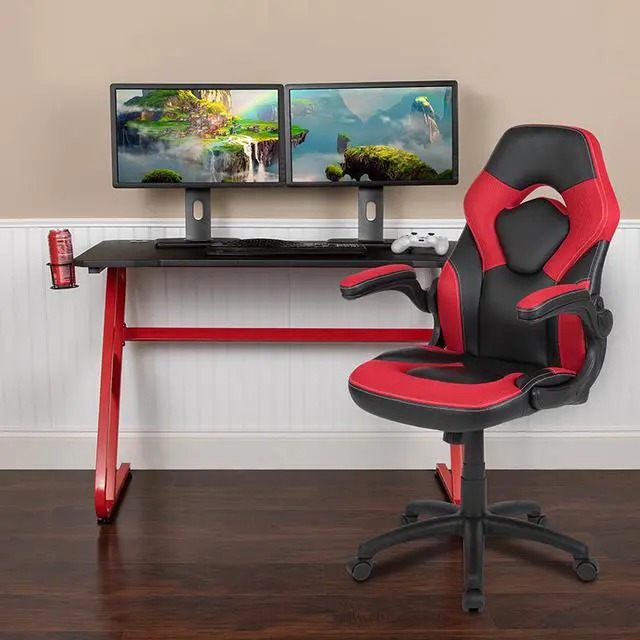 Alt view image 13 of 20 - Red Gaming Desk and Red/Black Racing Chair Set with Cup Holder and Headphone Hook