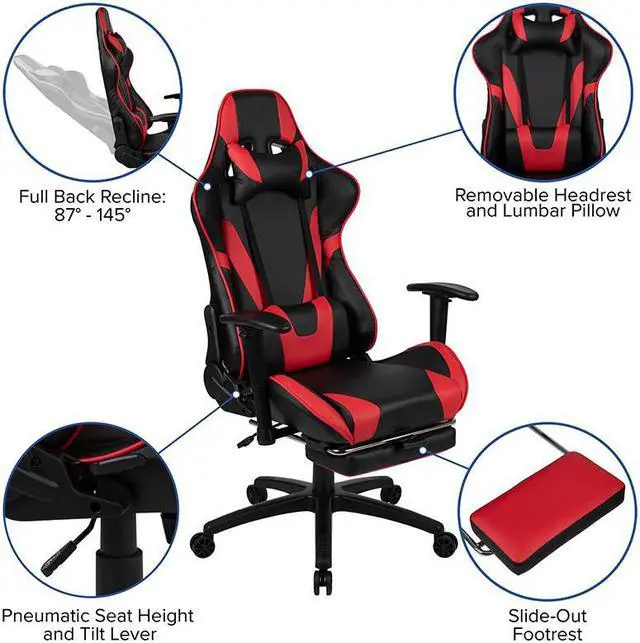 Alt view image 9 of 20 - Black Gaming Desk and Red/Black Footrest Reclining Gaming Chair Set with Cup Holder, Headphone Hook, & Monitor/Smartphone Stand