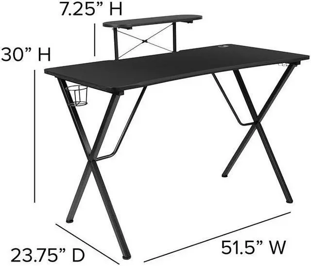 Alt view image 12 of 20 - Black Gaming Desk and Red/Black Reclining Gaming Chair Set with Cup Holder, Headphone Hook, and Monitor/Smartphone Stand