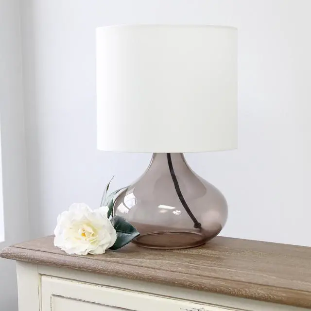 Alt view image 5 of 14 - Simple Designs Glass Raindrop Table Lamp with Fabric Shade, Smoke Gray with White Shade