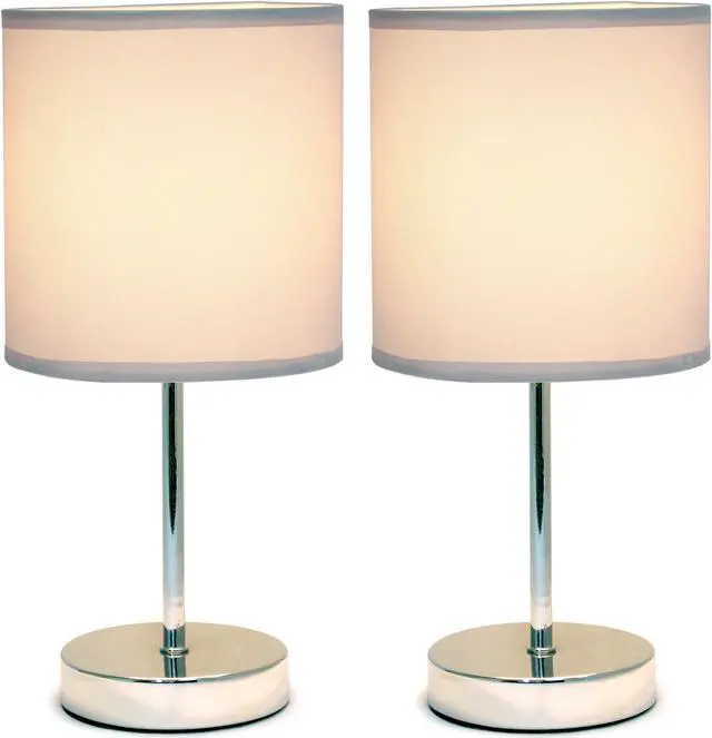 Main image of Simple Designs Chrome Mini Basic Table Lamp with Fabric Shade 2 Pack Set, Slate Gray