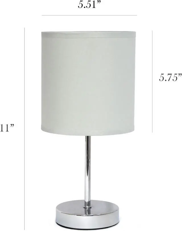 Alt view image 2 of 13 - Simple Designs Chrome Mini Basic Table Lamp with Fabric Shade 2 Pack Set, Slate Gray