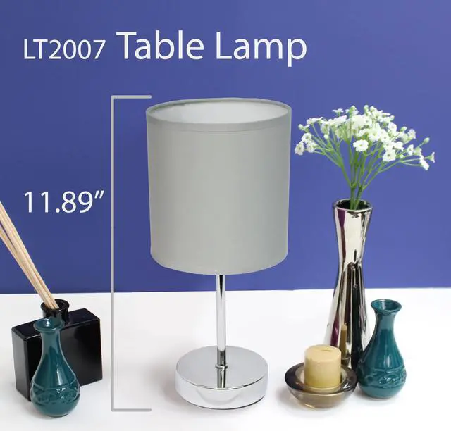 Alt view image 6 of 13 - Simple Designs Chrome Mini Basic Table Lamp with Fabric Shade 2 Pack Set, Slate Gray