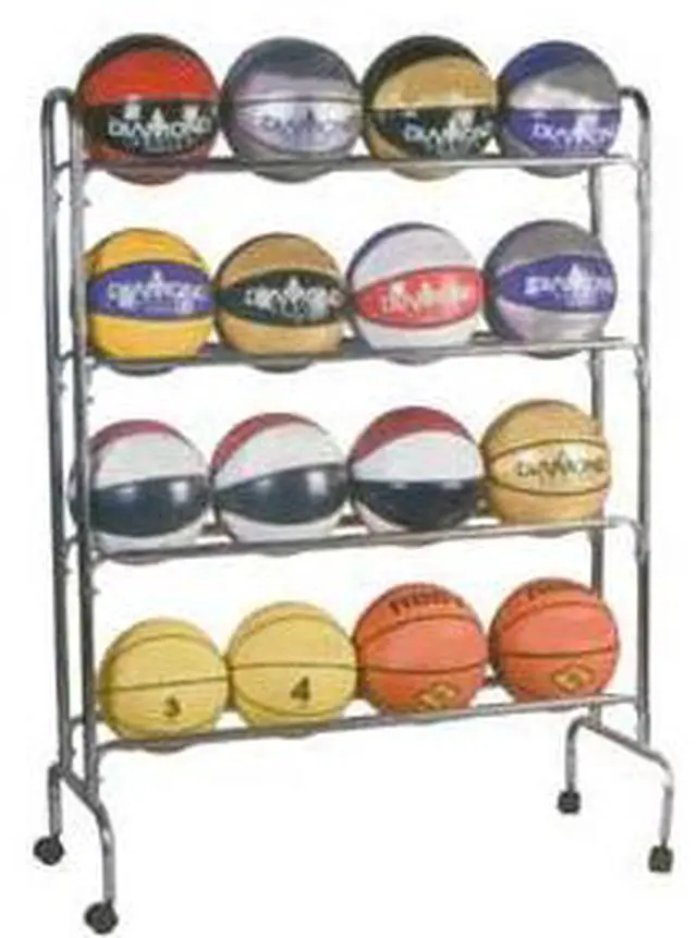 Alt view image 6 of 6 - Champion Sports BRC4 Powder-Coated Ball Cart - Metal - 132 lb Capacity - 17 x 41 x 53 - Silver