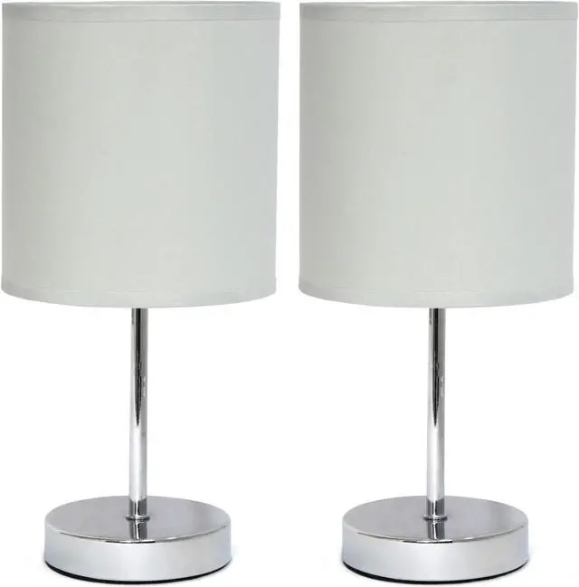 Alt view image 5 of 13 - Simple Designs Chrome Mini Basic Table Lamp with Fabric Shade 2 Pack Set, Slate Gray