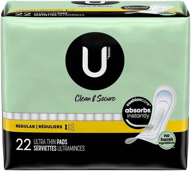 U By Kotex Security Ultra Thin Pads, Regular, Unscented, 22Count, 0.260 Lb  (Pack Of 8)