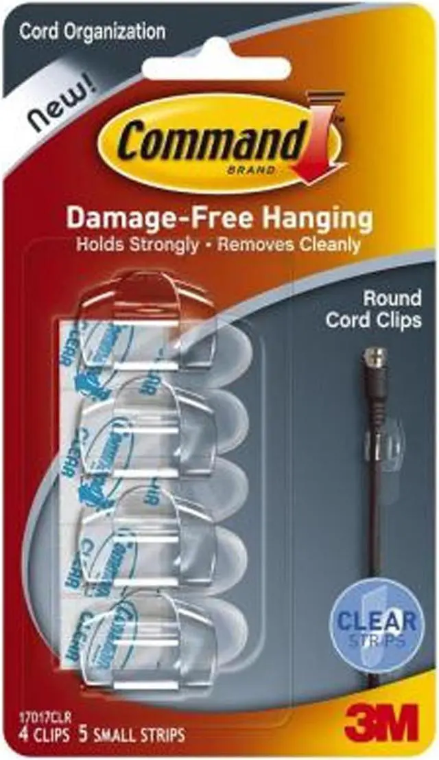 Alt view image 7 of 20 - Cord Clip, Round, with Adhesive, 0.75"w, Clear, 4/Pack 17017CLRES