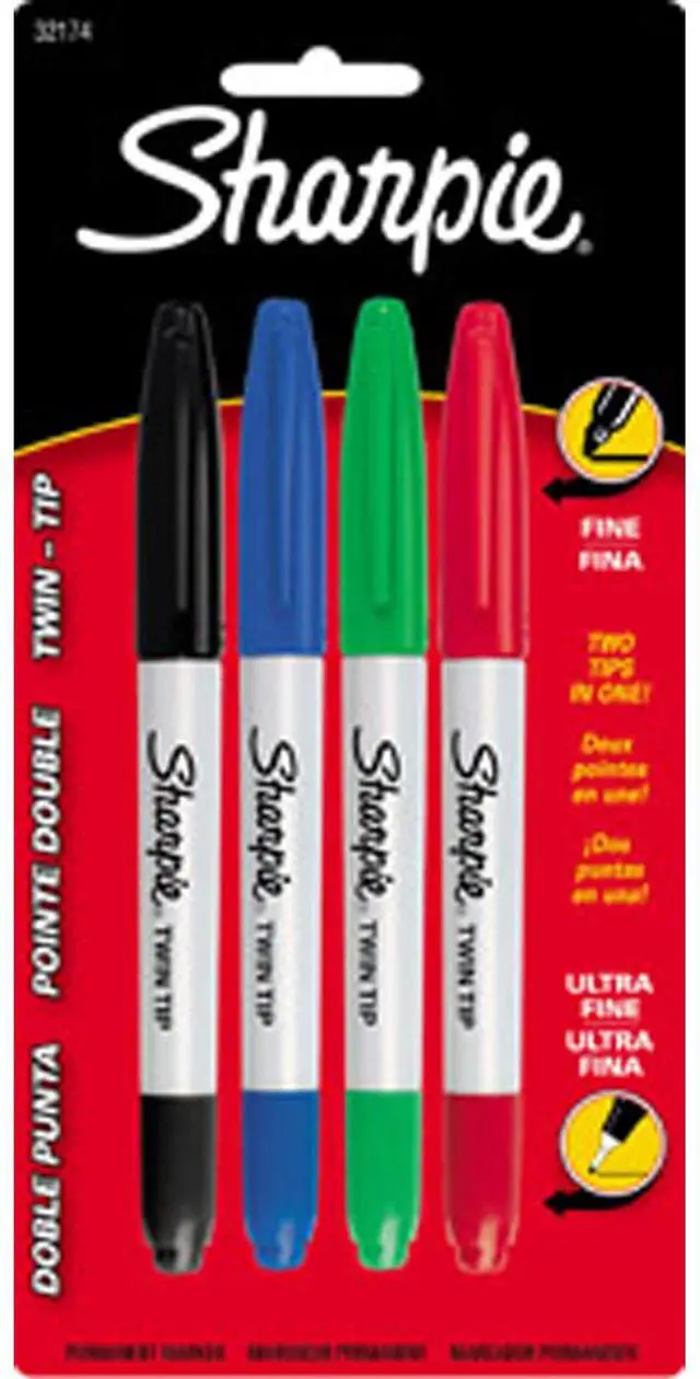 Alt view image 6 of 11 - SHARPIE 32174PP Twin Tip Permanent Marker Set, Black, Blue, Green, Red, Fine