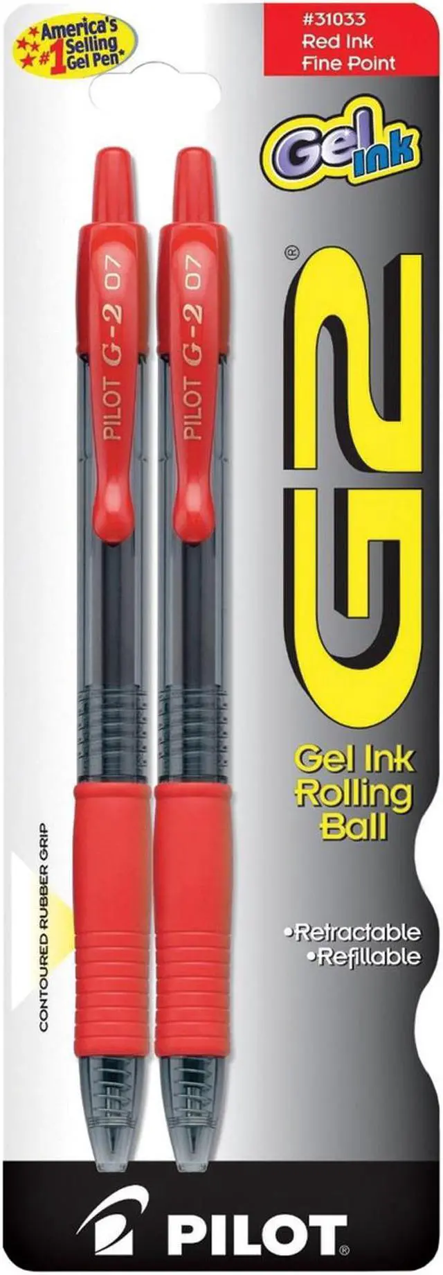 Alt view image 6 of 7 - Pilot G2 Rollerball Pen 31033, Fine Pen Point Type - 0.7 mm Pen Point Size - Point Pen Point Style - Refillable - Red Gel-based Ink - 2/Pack