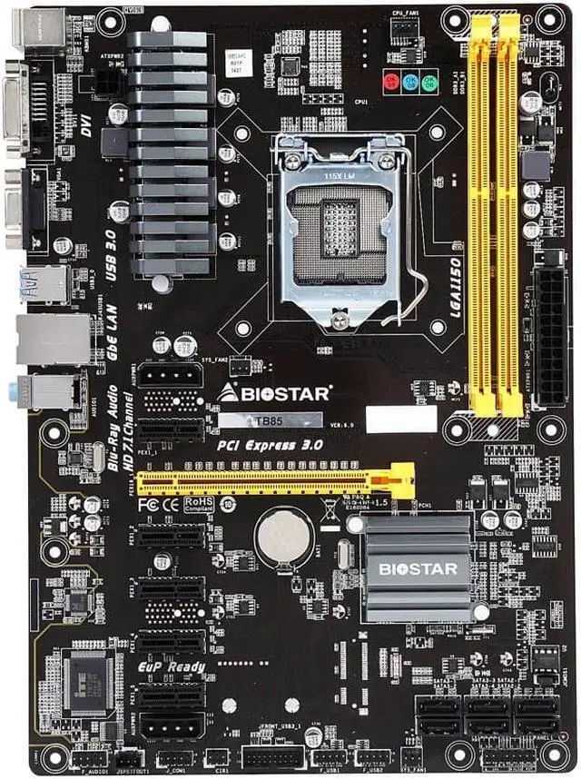 Alt view image 3 of 3 - BIOSTAR TB85 LGA 1150 Intel B85 SATA 6Gb/s USB 3.0 ATX Intel Motherboards for Cryptocurrency Mining (BTC)