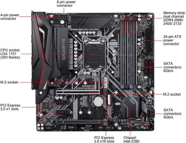 Alt view image 2 of 6 - GIGABYTE Z390 M GAMING LGA 1151 (300 Series) Intel Z390 HDMI SATA 6Gb/s USB 3.1 Micro ATX Intel Motherboard