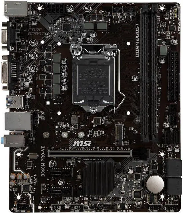 Main image of MSI PRO B360M PRO-VD LGA 1151 (300 Series) Intel B360 SATA 6Gb/s Micro ATX Intel Motherboard