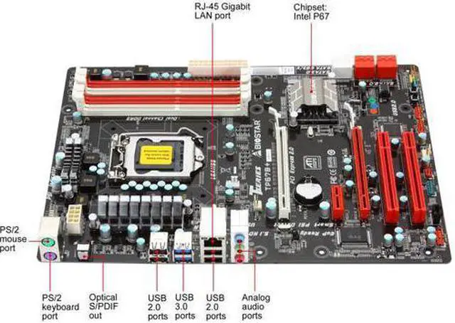 Alt view image 2 of 3 - BIOSTAR TP67B+ LGA 1155 Intel P67 SATA 6Gb/s USB 3.0 ATX Intel Motherboard