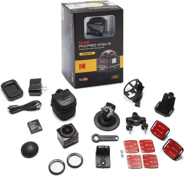 Alt view image 10 of 17 - Kodak PIXPRO SP360 360 Degree VR 4K Action Camera Premier Pack #SP360 4K-BK3