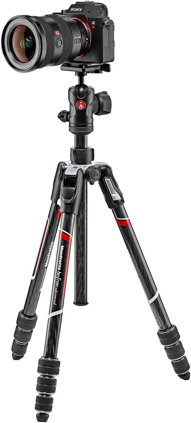 Alt view image 12 of 20 - Manfrotto Befree Advanced CF Travel Tripod with 494 Ball Head, Twist Lock, Black
