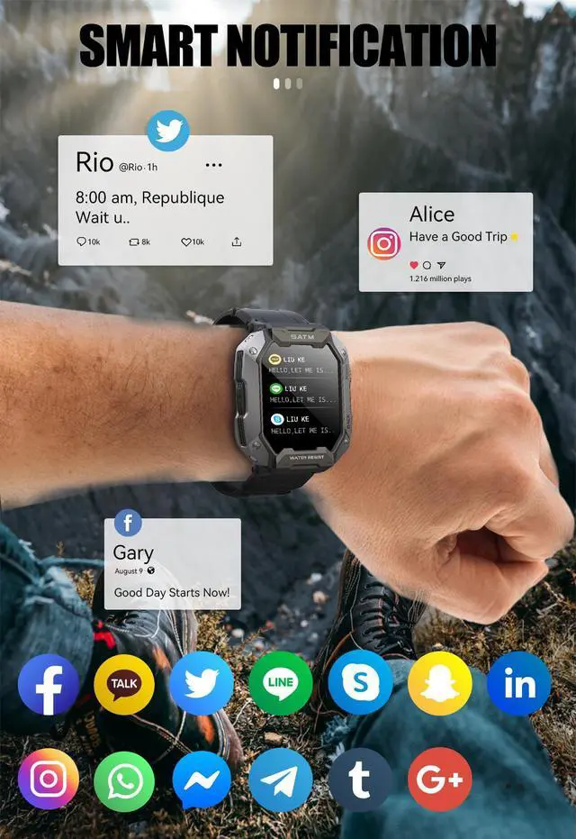 Alt view image 5 of 7 - Military Smart Watches for Men 5ATM Waterproof Outdoor Rugged Tactical Sports Smartwatch 1.72" HD Fitness Tracker with Heart Rate Sleep Monitor Android Smart Watch for iPhone Compatible with Samsung