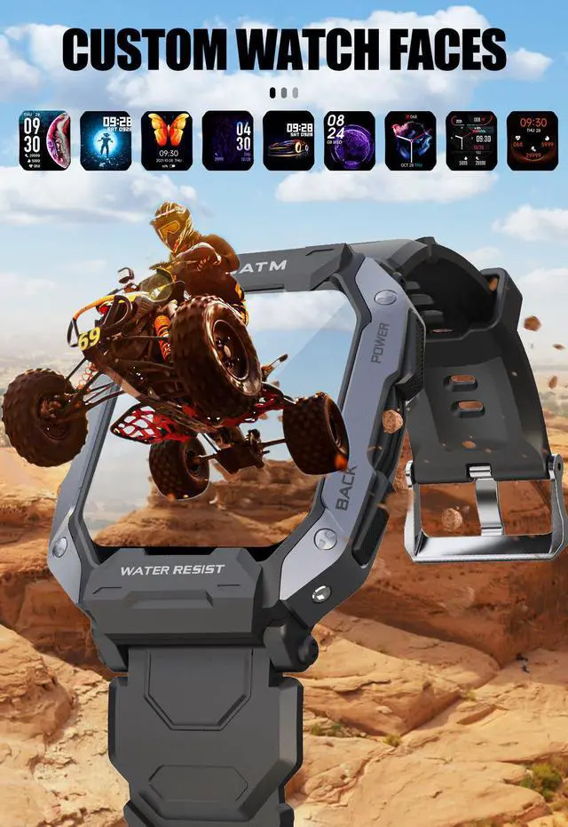 Alt view image 2 of 7 - Military Smart Watches for Men 5ATM Waterproof Outdoor Rugged Tactical Sports Smartwatch 1.72" HD Fitness Tracker with Heart Rate Sleep Monitor Android Smart Watch for iPhone Compatible with Samsung