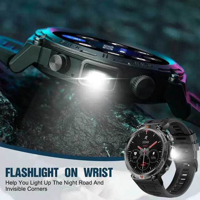 Alt view image 7 of 7 - Military Smart Watch for Men (Answer/Dial) Flashlight KE3 1.45 Rugged Smart Watch 100+ Sports Modes IP67 Waterproof Fitness Watch with Heart Rate Sleep Tracker Outdoor Tactical Smartwatch