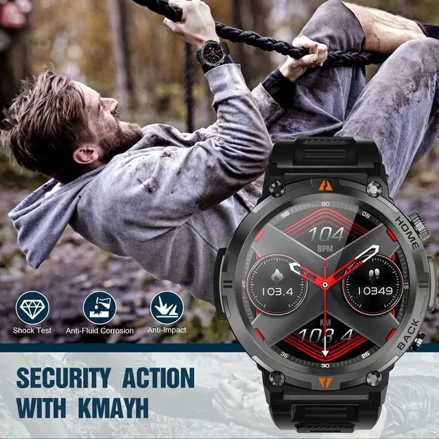 Alt view image 5 of 7 - Military Smart Watch for Men (Answer/Dial) Flashlight KE3 1.45 Rugged Smart Watch 100+ Sports Modes IP67 Waterproof Fitness Watch with Heart Rate Sleep Tracker Outdoor Tactical Smartwatch