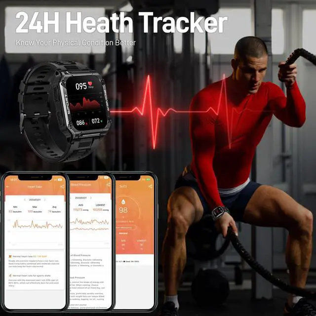 Alt view image 6 of 7 - Military Smart Watch for Men 1.95'' Smart Watch (Answer/Make Calls) with Compass Heart Rate Sleep Monitor 109 Sports Modes Fitness Tracker Watch Outdoor Tactical Rugged Smartwatch for iPhone Android