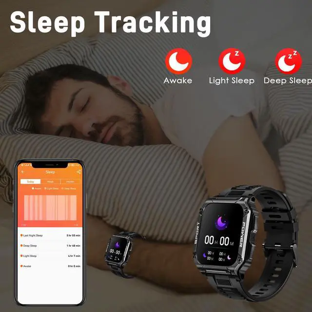 Alt view image 7 of 7 - Military Smart Watch for Men 1.95'' Smart Watch (Answer/Make Calls) with Compass Heart Rate Sleep Monitor 109 Sports Modes Fitness Tracker Watch Outdoor Tactical Rugged Smartwatch for iPhone Android
