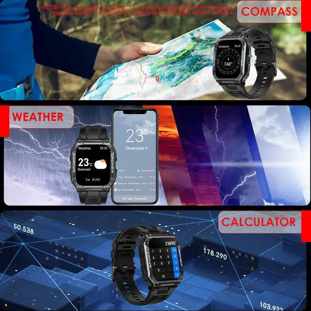 Alt view image 5 of 7 - Military Smart Watch for Men 1.95'' Smart Watch (Answer/Make Calls) with Compass Heart Rate Sleep Monitor 109 Sports Modes Fitness Tracker Watch Outdoor Tactical Rugged Smartwatch for iPhone Android