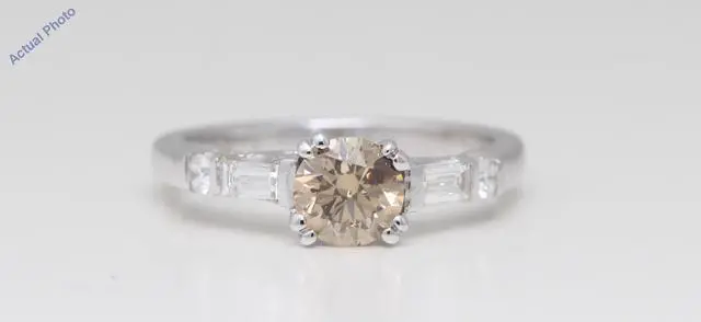Main image of 18k White Gold Round & Baguette Cut Diamond Engagement Ring (1.10 Ct, Light Natural Fancy Brown & White Diamonds, VS2)