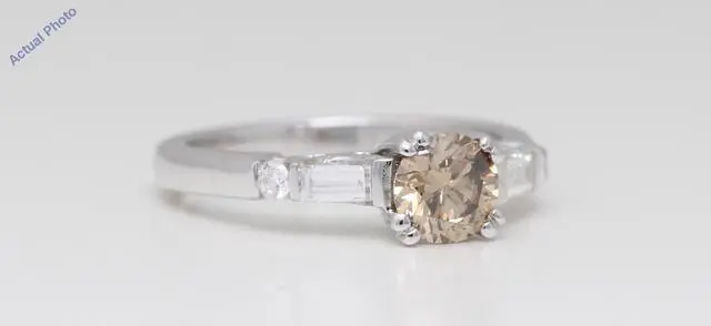 Alt view image 2 of 4 - 18k White Gold Round & Baguette Cut Diamond Engagement Ring (1.10 Ct, Light Natural Fancy Brown & White Diamonds, VS2)