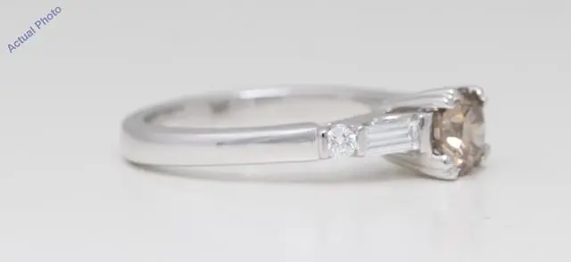 Alt view image 3 of 4 - 18k White Gold Round & Baguette Cut Diamond Engagement Ring (1.10 Ct, Light Natural Fancy Brown & White Diamonds, VS2)