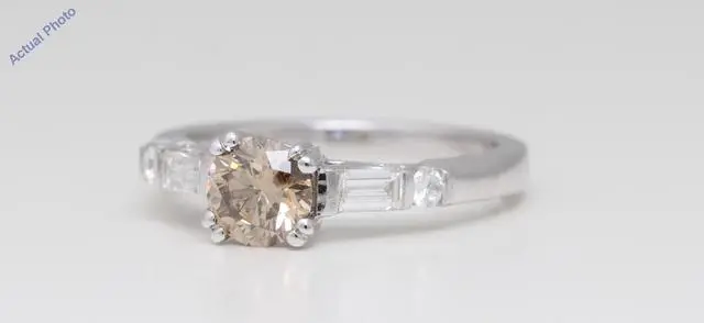 Alt view image 4 of 4 - 18k White Gold Round & Baguette Cut Diamond Engagement Ring (1.10 Ct, Light Natural Fancy Brown & White Diamonds, VS2)