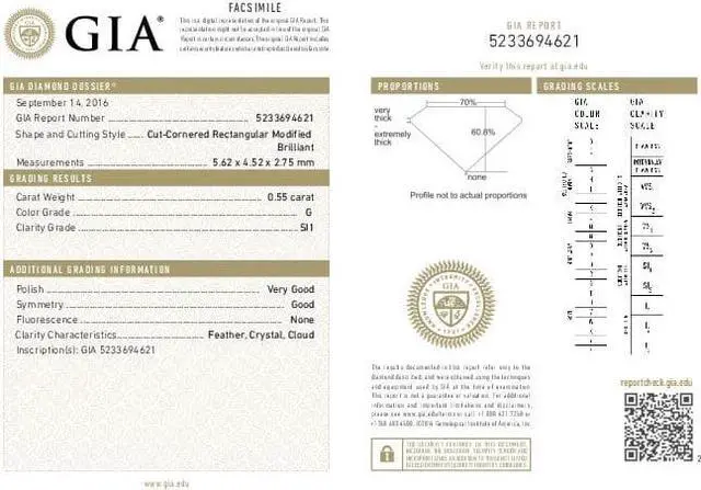 Alt view image 4 of 5 - Radiant Diamond Solitaire Engagement Ring, 14k White Gold (0.55 Ct, G Color, SI1 Clarity) GIA Certified