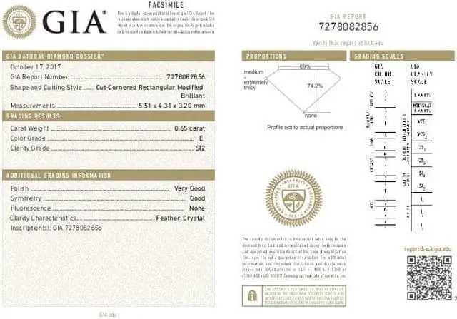 Alt view image 5 of 5 - Radiant Diamond Solitaire Engagement Ring, 14k White Gold (0.65 Ct, E Color, SI2 Clarity) GIA Certified