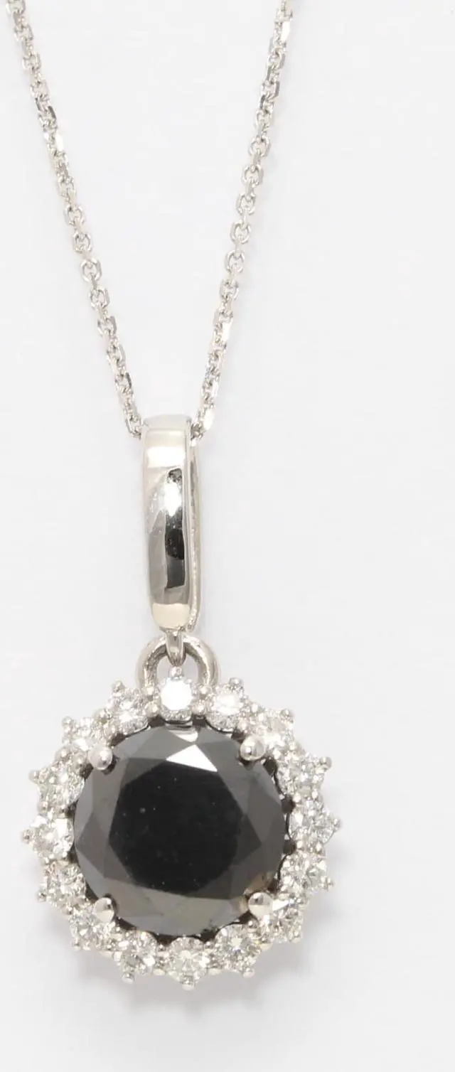 Alt view image 3 of 3 - 18k Gold Round Diamond Multi-Stone Set Black Enhanced Halo Pendant (Black(Irradiated) White Clarity)