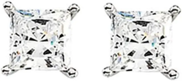 Alt view image 3 of 4 - 14k White Gold Princess Diamond Stud Earrings (1/2 Ct H-I I1-I2)