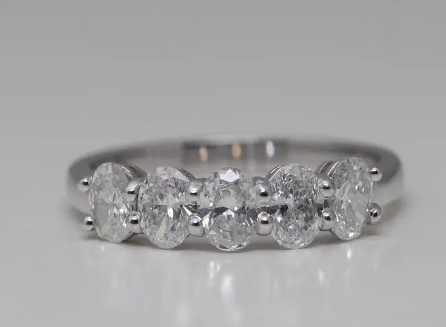 Main image of 18k White Gold Oval Cut Five Stone Diamond Anniversary Ring (1.1 Ct,F Color,VS2-SI1 Clarity)