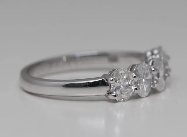 Alt view image 3 of 4 - 18k White Gold Oval Cut Five Stone Diamond Anniversary Ring (1.1 Ct,F Color,VS2-SI1 Clarity)