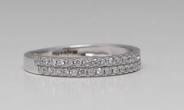 Alt view image 2 of 4 - 14k White Gold Round Cut Two Row Diamond Half-eternity Band (0.38 Ct,G Color,SI1 Clarity)