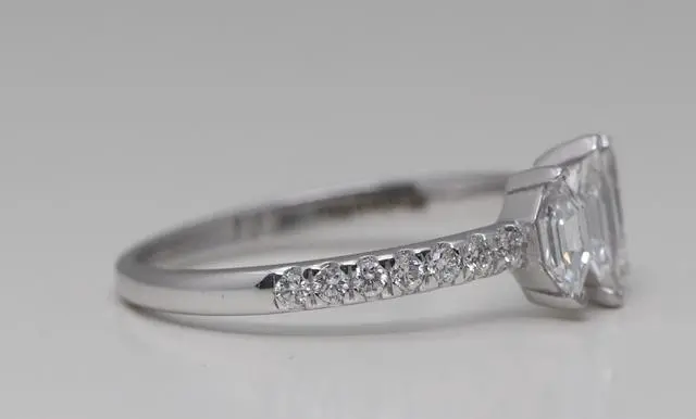 Alt view image 3 of 4 - 14k White Gold Marquise Duchess Cut Three Center Stone Diamond Engagment Ring (0.72 Ct,F Color,VS1 Clarity)