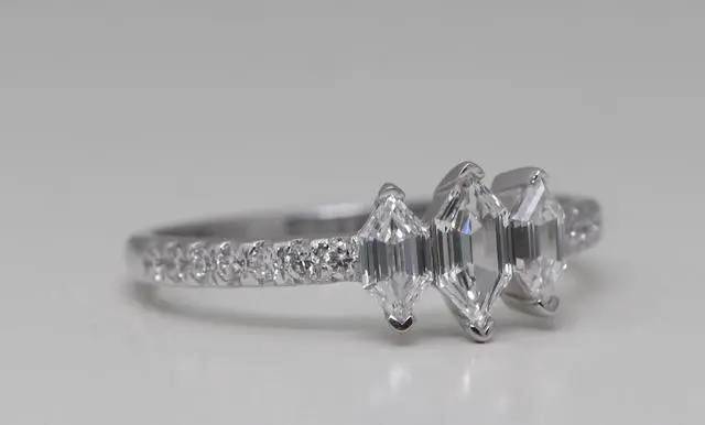Alt view image 4 of 4 - 14k White Gold Marquise Duchess Cut Three Center Stone Diamond Engagment Ring (0.72 Ct,F Color,VS1 Clarity)