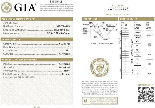 Alt view image 3 of 4 - Round Diamond Solitaire Engagement Ring,14k White Gold (0.72 Ct,F Color,VS1 Clarity) GIA Certified