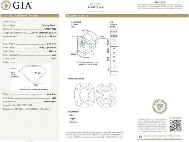 Alt view image 4 of 5 - Cushion Cut Loose Diamond (1.75 Ct,Fancy Light Yellow Color,VVS2 Clarity) GIA Certified