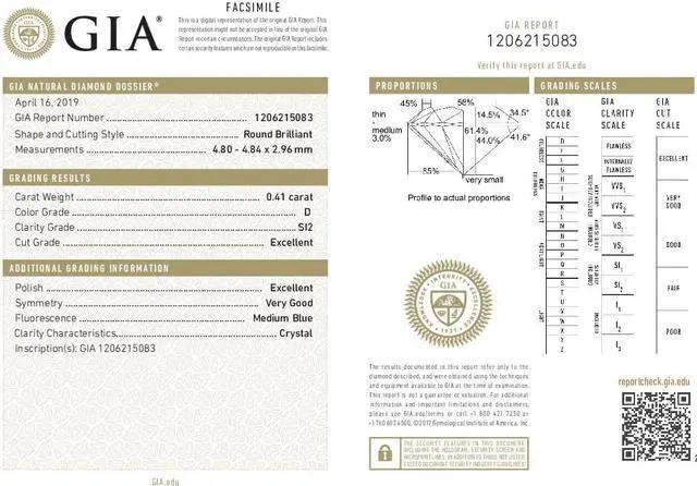 Alt view image 3 of 3 - Round Diamond Solitaire Pendant Necklace 14K White Gold (0.41 Ct,D Color,SI2 Clarity) GIA Certified